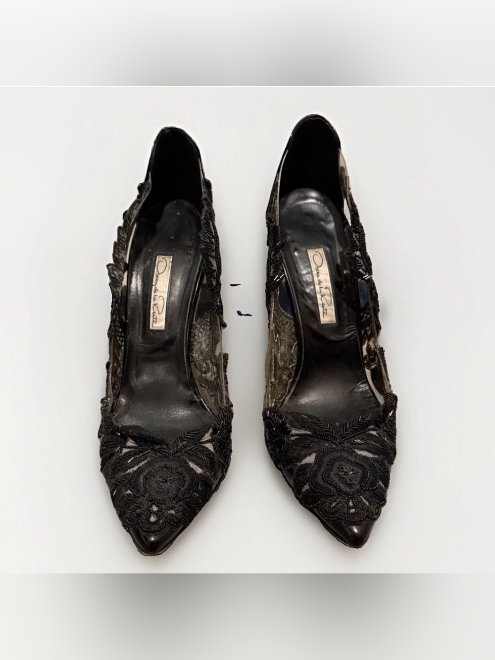 Oscar de la Renta Black Lace Embellished PVC Pumps Heels Italy Size 37